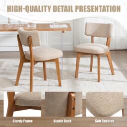 Stylish Mid-Century Dining Chairs with High-Density Foam, Comfortable Upholstered Side Chairs for Dining Room, 47L x 54.5W x 77H cm, Khaki - Aosom UK - thumbnail 8