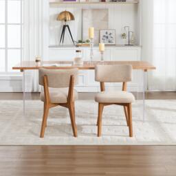 Stylish Mid-Century Dining Chairs with High-Density Foam, Comfortable Upholstered Side Chairs for Dining Room, 47L x 54.5W x 77H cm, Khaki - Aosom UK - thumbnail 9