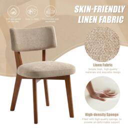 Stylish Mid-Century Dining Chairs with High-Density Foam, Comfortable Upholstered Side Chairs for Dining Room, 47L x 54.5W x 77H cm, Khaki - Aosom UK - thumbnail 4