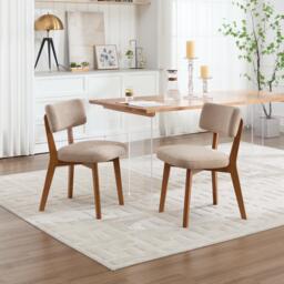 Stylish Mid-Century Dining Chairs with High-Density Foam, Comfortable Upholstered Side Chairs for Dining Room, 47L x 54.5W x 77H cm, Khaki - Aosom UK