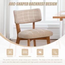 Stylish Mid-Century Dining Chairs with High-Density Foam, Comfortable Upholstered Side Chairs for Dining Room, 47L x 54.5W x 77H cm, Khaki - Aosom UK - thumbnail 6