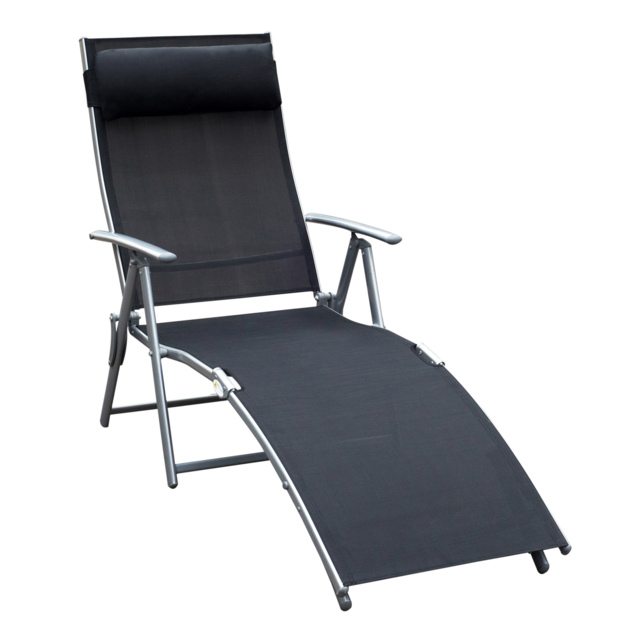 Outsunny Texteline Lounger: Foldable Recliner Chair with 5 Levels, for Garden & Patio, Black - Aosom UK - image 1