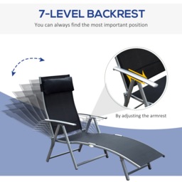 Outsunny Texteline Lounger: Foldable Recliner Chair with 5 Levels, for Garden & Patio, Black - Aosom UK - thumbnail 4