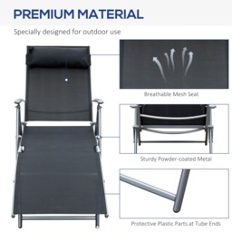 Outsunny Texteline Lounger: Foldable Recliner Chair with 5 Levels, for Garden & Patio, Black - Aosom UK - thumbnail 7