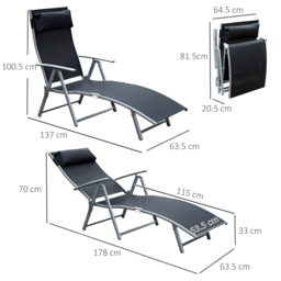 Outsunny Texteline Lounger: Foldable Recliner Chair with 5 Levels, for Garden & Patio, Black - Aosom UK - thumbnail 3