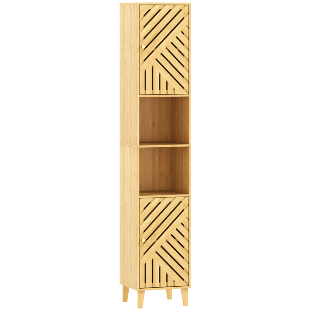 HOMCOM Multi-Storage Bamboo Door Bathroom Cabinet - Natural Finish - image 1