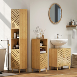 HOMCOM Multi-Storage Bamboo Door Bathroom Cabinet - Natural Finish - thumbnail 8