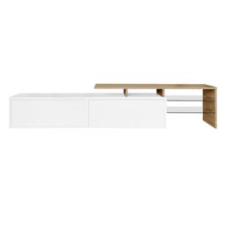 Modern TV Cabinet with Glass Shelves and LED Lighting, High-Gloss Media Cabinet for Living Room, 170L x 33W x 33.5H cm, White+Wood - Aosom UK - thumbnail 9