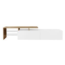 Modern TV Cabinet with Glass Shelves and LED Lighting, High-Gloss Media Cabinet for Living Room, 170L x 33W x 33.5H cm, White+Wood - Aosom UK - thumbnail 2