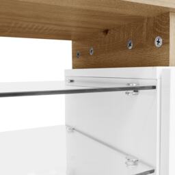 Modern TV Cabinet with Glass Shelves and LED Lighting, High-Gloss Media Cabinet for Living Room, 170L x 33W x 33.5H cm, White+Wood - Aosom UK - thumbnail 6