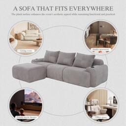 3-Seater Modular Sofa with Ottomans and Side Storage Pockets, Sectional Sofa with Integrated Cup Holders, 268L x 174W x 80H cm, Light Gray - Aosom UK - thumbnail 7