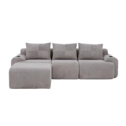 3-Seater Modular Sofa with Ottomans and Side Storage Pockets, Sectional Sofa with Integrated Cup Holders, 268L x 174W x 80H cm, Light Gray - Aosom UK - thumbnail 2