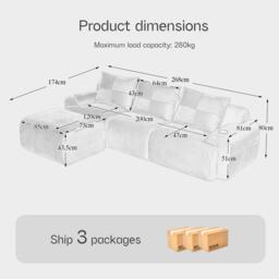 3-Seater Modular Sofa with Ottomans and Side Storage Pockets, Sectional Sofa with Integrated Cup Holders, 268L x 174W x 80H cm, Light Gray - Aosom UK - thumbnail 3