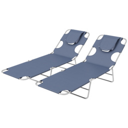 Outsunny Foldable Sun Lounger Set of 2 w/ Reading Hole, Portable Sun Lounger w/ 5 Level Backrest, Reclining Lounge Chair w/ Side - Aosom UK
