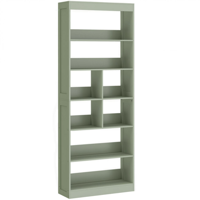 HOMCOM Bookcase, 6-Tier Bookshelf with Open Storage Shelves, Cubes, 180 cm Tall Display Shelf with Anti-Tipping Design, Green - image 1