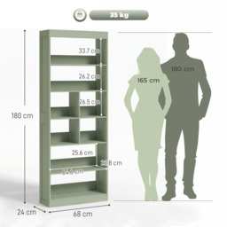 HOMCOM Bookcase, 6-Tier Bookshelf with Open Storage Shelves, Cubes, 180 cm Tall Display Shelf with Anti-Tipping Design, Green - thumbnail 3