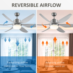 HOMCOM Reversible Ceiling Fan with Light, 6 Blades Indoor Modern Mount LED Lighting Fan with Remote Controller, for Bedroom, Silver - Aosom UK - thumbnail 6