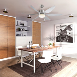 HOMCOM Reversible Ceiling Fan with Light, 6 Blades Indoor Modern Mount LED Lighting Fan with Remote Controller, for Bedroom, Silver - Aosom UK - thumbnail 2