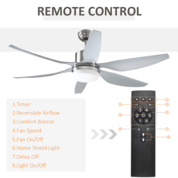 HOMCOM Reversible Ceiling Fan with Light, 6 Blades Indoor Modern Mount LED Lighting Fan with Remote Controller, for Bedroom, Silver - Aosom UK - thumbnail 8