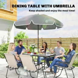 Outsunny 8 Piece Garden Dining Set with Umbrella Garden Furniture Set with 6 Folding Chairs, Tempered Glass Table for Patio Cream - thumbnail 6