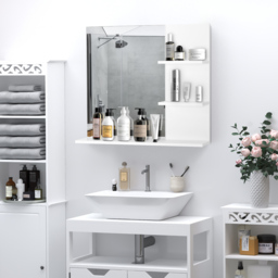 kleankin Wall-Mounted Vanity Mirror: 3-Tier Shelving Unit for Bathroom Storage & Organisation, White - Aosom UK - thumbnail 2