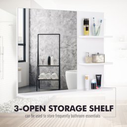 kleankin Wall-Mounted Vanity Mirror: 3-Tier Shelving Unit for Bathroom Storage & Organisation, White - Aosom UK - thumbnail 4