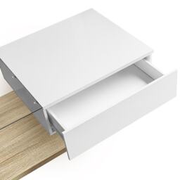 Rectangular Cocktail Table with Glass Top and LED Lights, Coffee Table with Drawer for Living Room, 105L x 55W x 32.5H cm, White+Natural - Aosom.UK - thumbnail 6