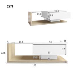 Rectangular Cocktail Table with Glass Top and LED Lights, Coffee Table with Drawer for Living Room, 105L x 55W x 32.5H cm, White+Natural - Aosom.UK - thumbnail 3