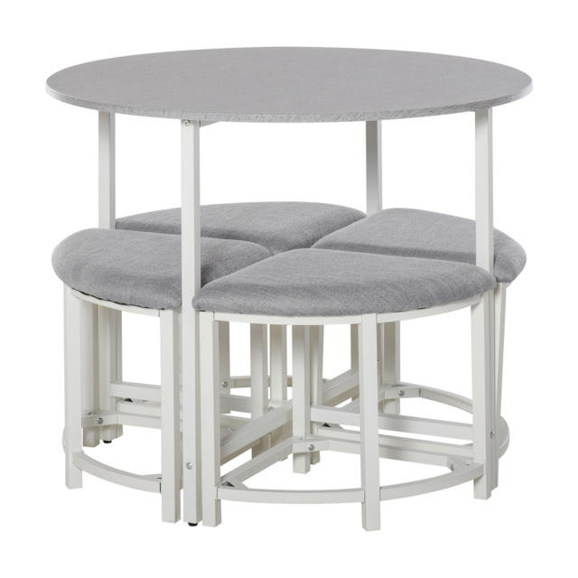 HOMCOM Modern Round Dining Table Set with 4 Upholstered Stools for Dining Room, Kitchen, Dinette - Aosom UK - image 1