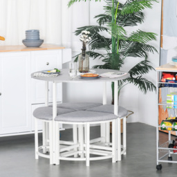 HOMCOM Modern Round Dining Table Set with 4 Upholstered Stools for Dining Room, Kitchen, Dinette - Aosom UK - thumbnail 8