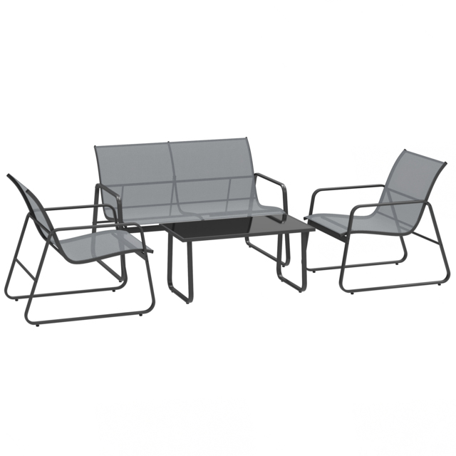 Outsunny 4 Piece Garden Furniture Set Outdoor Patio Sofa Set with Double Chair, Single Chairs and Glass Top Table for Terrace and Balcony, Light Grey - image 1