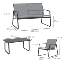 Outsunny 4 Piece Garden Furniture Set Outdoor Patio Sofa Set with Double Chair, Single Chairs and Glass Top Table for Terrace and Balcony, Light Grey - thumbnail 3