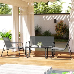 Outsunny 4 Piece Garden Furniture Set Outdoor Patio Sofa Set with Double Chair, Single Chairs and Glass Top Table for Terrace and Balcony, Light Grey - thumbnail 2