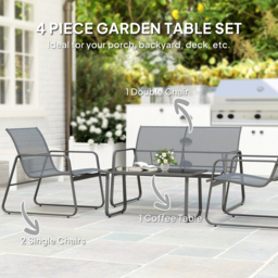 Outsunny 4 Piece Garden Furniture Set Outdoor Patio Sofa Set with Double Chair, Single Chairs and Glass Top Table for Terrace and Balcony, Light Grey - thumbnail 4
