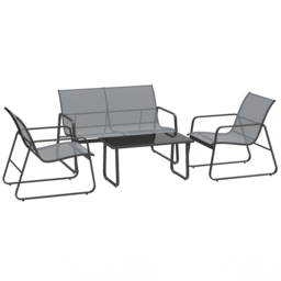 Outsunny 4 Piece Garden Furniture Set Outdoor Patio Sofa Set with Double Chair, Single Chairs and Glass Top Table for Terrace and Balcony, Light Grey - thumbnail 1