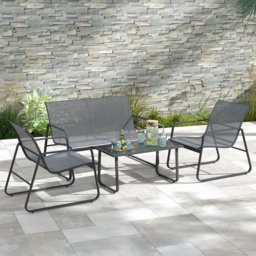Outsunny 4 Piece Garden Furniture Set Outdoor Patio Sofa Set with Double Chair, Single Chairs and Glass Top Table for Terrace and Balcony, Light Grey - thumbnail 7