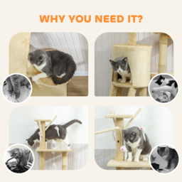 PawHut Multi-Level Cat Tower, 134cm Cat Tree with Condo and Sisal Scratching Posts for Indoor Kittens, Beige - thumbnail 8