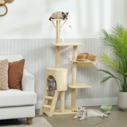 PawHut Multi-Level Cat Tower, 134cm Cat Tree with Condo and Sisal Scratching Posts for Indoor Kittens, Beige - thumbnail 2