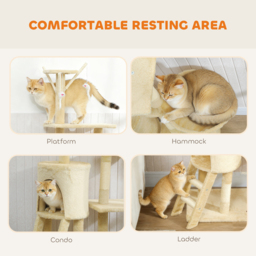PawHut Multi-Level Cat Tower, 134cm Cat Tree with Condo and Sisal Scratching Posts for Indoor Kittens, Beige - thumbnail 5