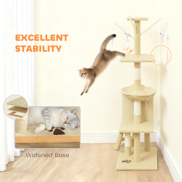 PawHut Multi-Level Cat Tower, 134cm Cat Tree with Condo and Sisal Scratching Posts for Indoor Kittens, Beige - thumbnail 6