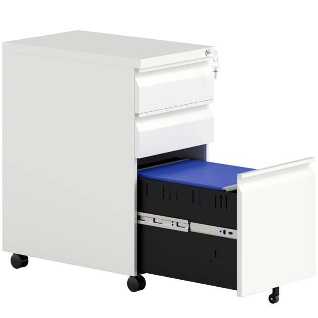 Vinsetto 3-Drawer Steel Filing Cabinet with Lock and Wheels - White - image 1