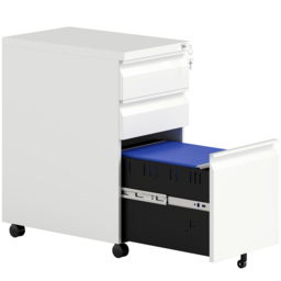 Vinsetto 3-Drawer Steel Filing Cabinet with Lock and Wheels - White - thumbnail 1