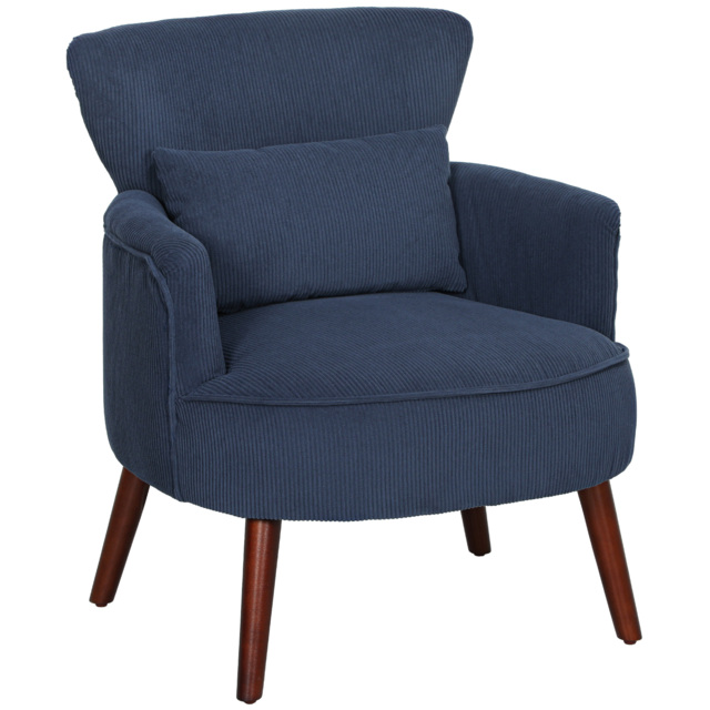 HOMCOM Corduroy Retro Accent Chair - Blue - image 1