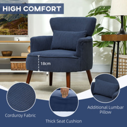 HOMCOM Corduroy Retro Accent Chair - Blue - thumbnail 5
