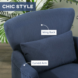 HOMCOM Corduroy Retro Accent Chair - Blue - thumbnail 6