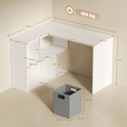 HOMCOM L Shaped Computer Desk, 110 x 100cm Reversible Corner Desk with Fabric Drawer and Storage Shelves, White - thumbnail 3