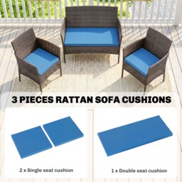 Outsunny Outdoor Seat Cushion Pads for Rattan Furniture, 3 PCs Garden Furniture Cushions,  Sky Blue - thumbnail 4