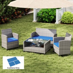 Outsunny Outdoor Seat Cushion Pads for Rattan Furniture, 3 PCs Garden Furniture Cushions,  Sky Blue - thumbnail 2