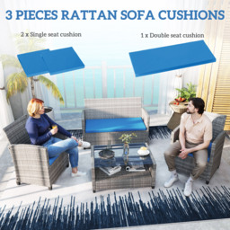 Outsunny Outdoor Seat Cushion Pads for Rattan Furniture, 3 PCs Garden Furniture Cushions,  Sky Blue - thumbnail 4