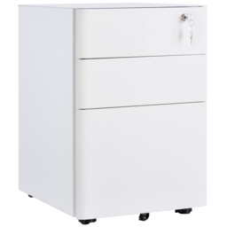 Vinsetto Fully Assembled 3 Drawer Steel Metal Filing Cabinet Lockable Rolling Vertical File Cabinet White - thumbnail 1
